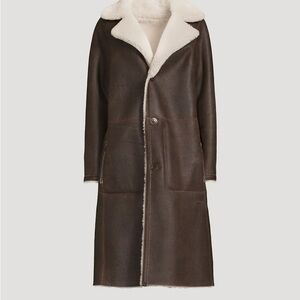 BCBGMaxazria Faux Leather and Fur Brown Coat